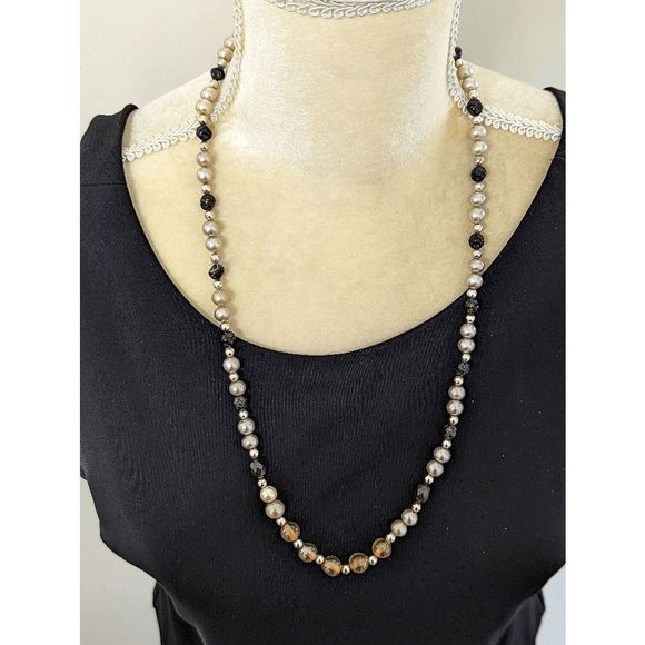 Classic multicolor beaded necklace faux pearls colored beads 26" no clasp - Picture 1 of 4